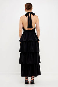 Criss Cross Halter Maxi Dress - Black