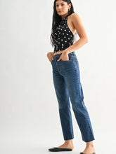Load image into Gallery viewer, Hem Detail Straight Jeans - Med Denim - Dark Denim (Shown in Med Wash) (Style: JP423)
