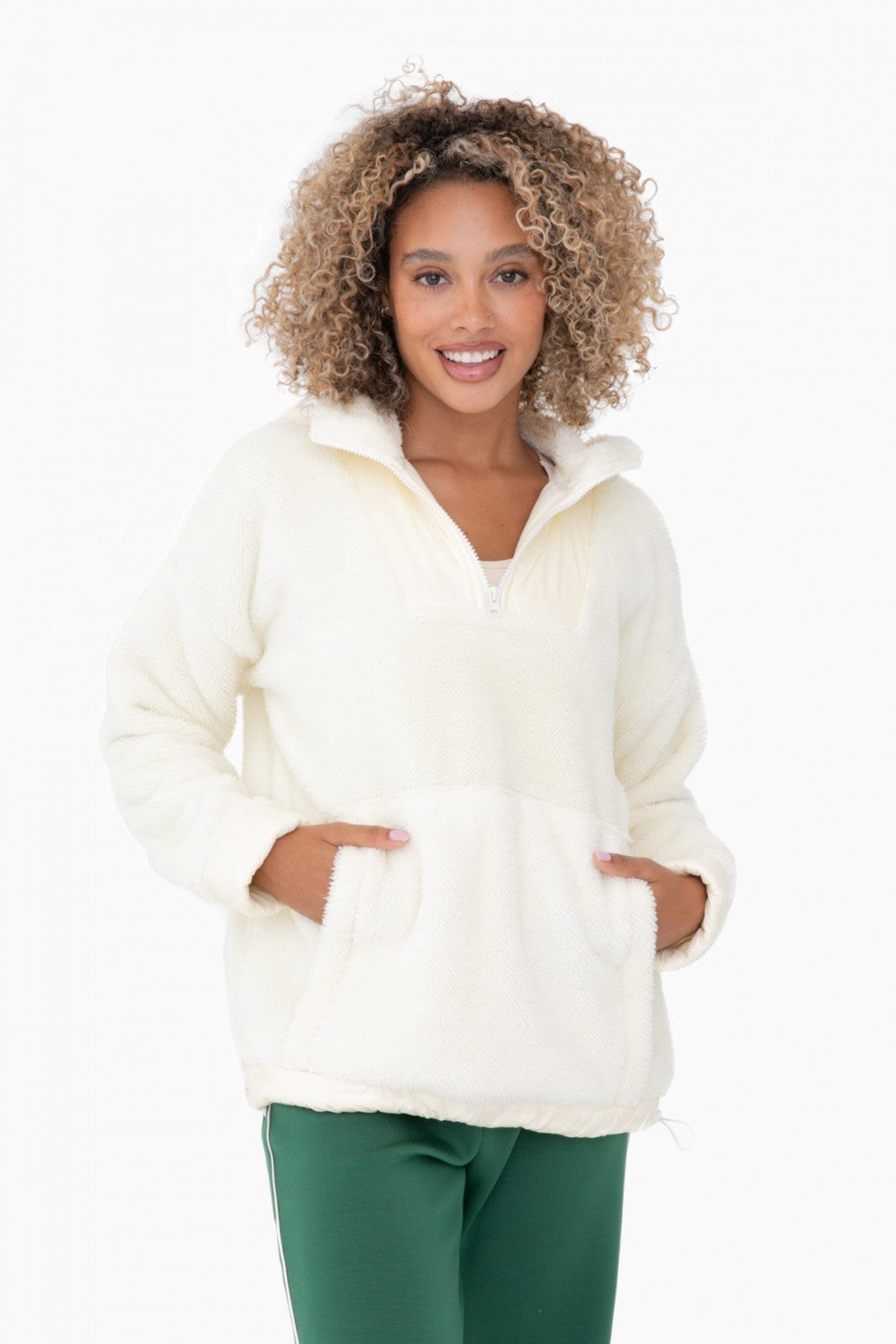 Plush Faux Fur 1/4 Zip Pullover - Black or Cream