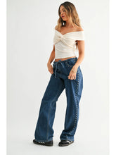 Load image into Gallery viewer, Kai Studded Drawstring Jeans - Dark Denim
