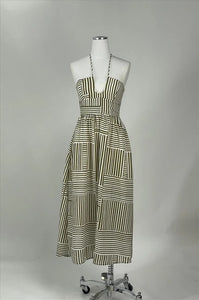 Kiele Striped Halter Dress - Khaki / Ivory