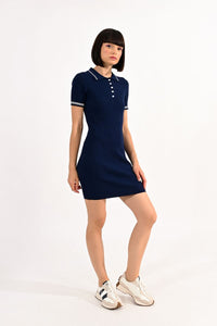 Knitted Shirt Dress - Navy