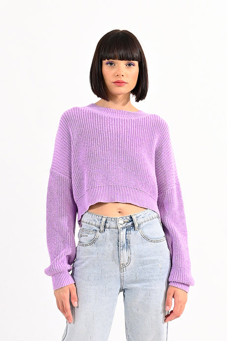 Basic Crop Sweater - Lilac