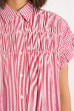 Load image into Gallery viewer, Striped Gathered Shirt Dress - Red/White
