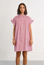 Load image into Gallery viewer, Striped Gathered Shirt Dress - Red/White
