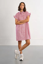 Load image into Gallery viewer, Striped Gathered Shirt Dress - Red/White
