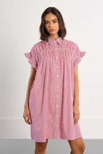 Load image into Gallery viewer, Striped Gathered Shirt Dress - Red/White
