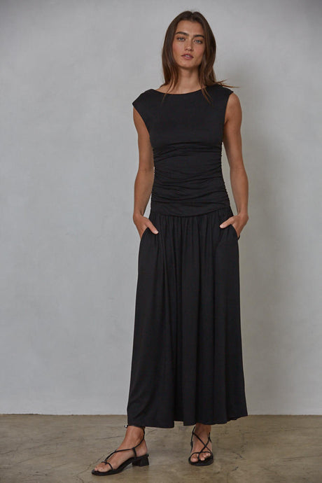 Lionel Ruched Maxi Dress - Black