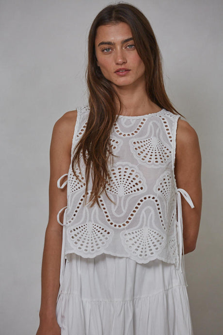 Lowen Eyelet Top - Off White (Style L8290)