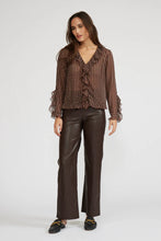 Load image into Gallery viewer, Liza Ruffle Blouse - Brown/Cream Polka Dots
