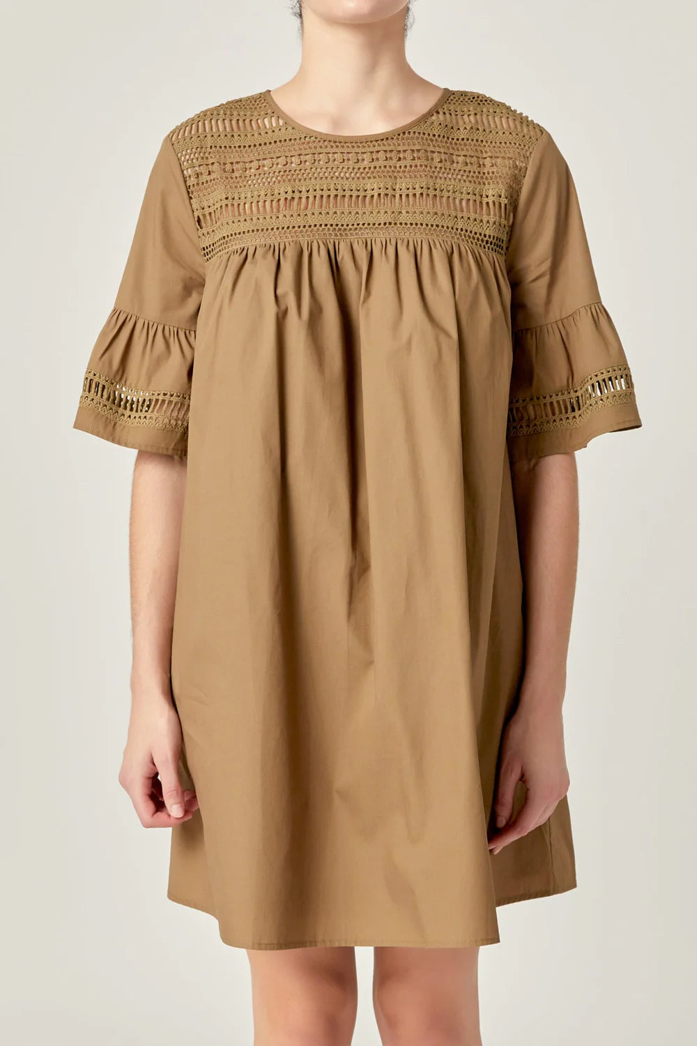 Lace Detail Mini Dress - Olive (Style:MK1156D)