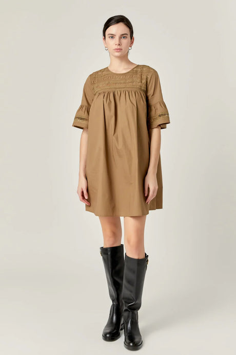 Lace Detail Mini Dress - Olive (Style:MK1156D)