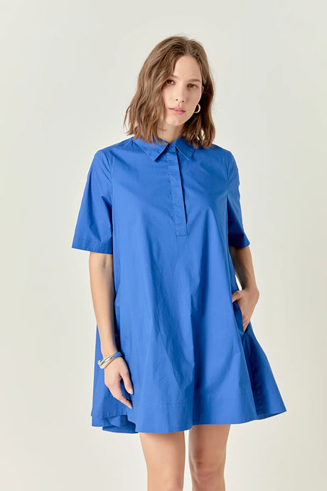 A-Line Shirt Dress - Blue