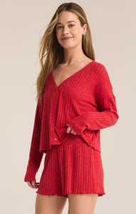 Mara Rib L/S Cardigan - Haute Red