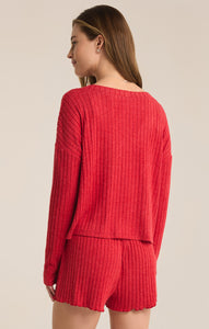 Mara Rib L/S Cardigan - Haute Red