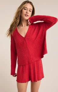 Mara Rib L/S Cardigan - Haute Red