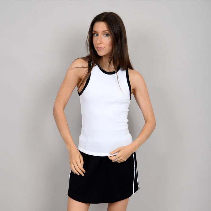 Maria Muscle Knit Tank - White/Blk Stripe - White w/ Blk Ringer (Style #56T049S)