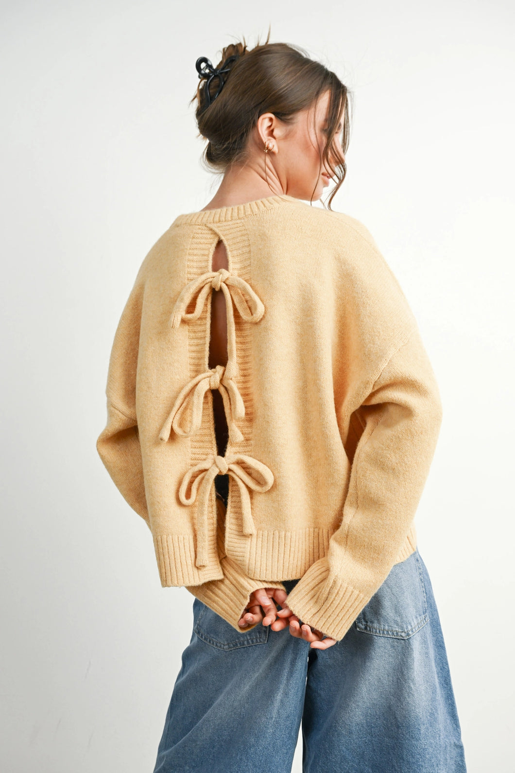 Marigold Back Tie Sweater - Yellow