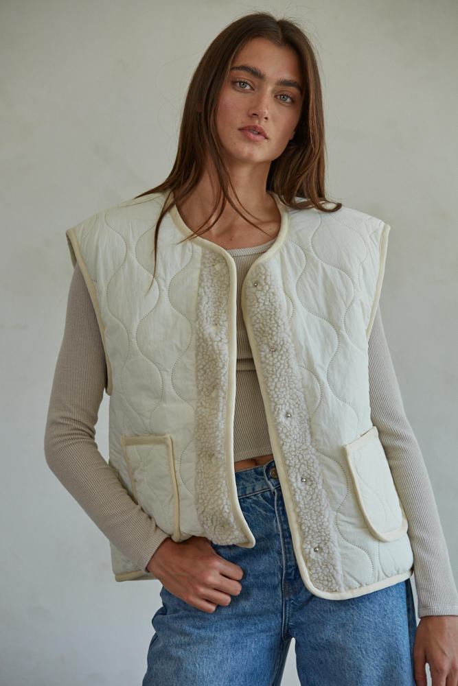 Mile High Quilted Vest - Cream (Style L7443)