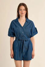 Load image into Gallery viewer, Denim Waist Tie Romper - Dark Blue
