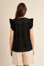 Load image into Gallery viewer, Eyelet Flutter Sleeve Tee - Black (Style: ZM110BEE)
