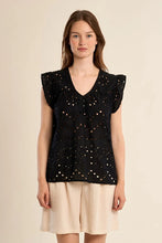 Load image into Gallery viewer, Eyelet Flutter Sleeve Tee - Black (Style: ZM110BEE)
