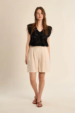 Load image into Gallery viewer, Eyelet Flutter Sleeve Tee - Black (Style: ZM110BEE)
