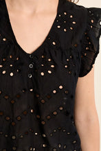 Load image into Gallery viewer, Eyelet Flutter Sleeve Tee - Black (Style: ZM110BEE)
