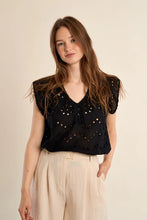 Load image into Gallery viewer, Eyelet Flutter Sleeve Tee - Black (Style: ZM110BEE)
