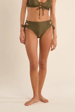 Load image into Gallery viewer, Lace Up Ribbed Bikini Swimsuit Bottom - Black - Khaki (TMB225EE)
