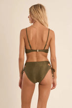 Load image into Gallery viewer, Lace Up Front Ribbed Swimsuit Top - Black - Khaki (TMB224EE)
