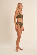 Load image into Gallery viewer, Lace Up Front Ribbed Swimsuit Top - Black - Khaki (TMB224EE)
