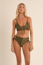Load image into Gallery viewer, Lace Up Front Ribbed Swimsuit Top - Black - Khaki (TMB224EE)

