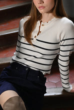 Load image into Gallery viewer, Scalloped Neckline Sweater - Navy/Off White

