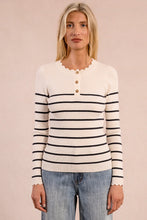 Load image into Gallery viewer, Scalloped Neckline Sweater - Navy/Off White
