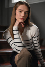 Load image into Gallery viewer, Scalloped Neckline Sweater - Navy/Off White
