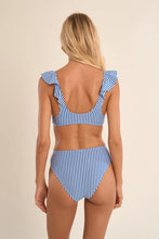 Load image into Gallery viewer, Ruffled Front Knot Swimsuit Top - Blue/White Stripe (TMB109EE)
