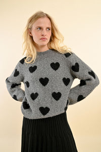 Heart Pattern Sweater - Black/Grey - Light Pink/White