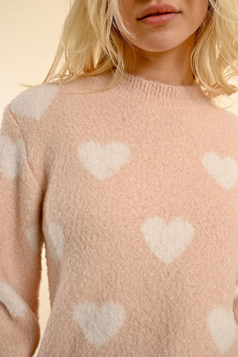 Heart Pattern Sweater - Black/Grey - Light Pink/White