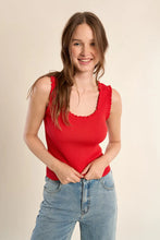 Load image into Gallery viewer, Ribbed Ruffle Edge Tank - Red
