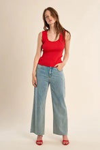 Load image into Gallery viewer, Ribbed Ruffle Edge Tank - Red
