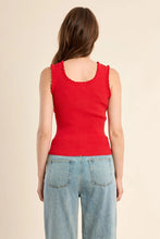 Load image into Gallery viewer, Ribbed Ruffle Edge Tank - Red
