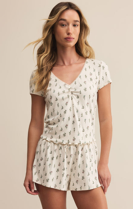 Montana Floral Top - Floral Print on Crystal