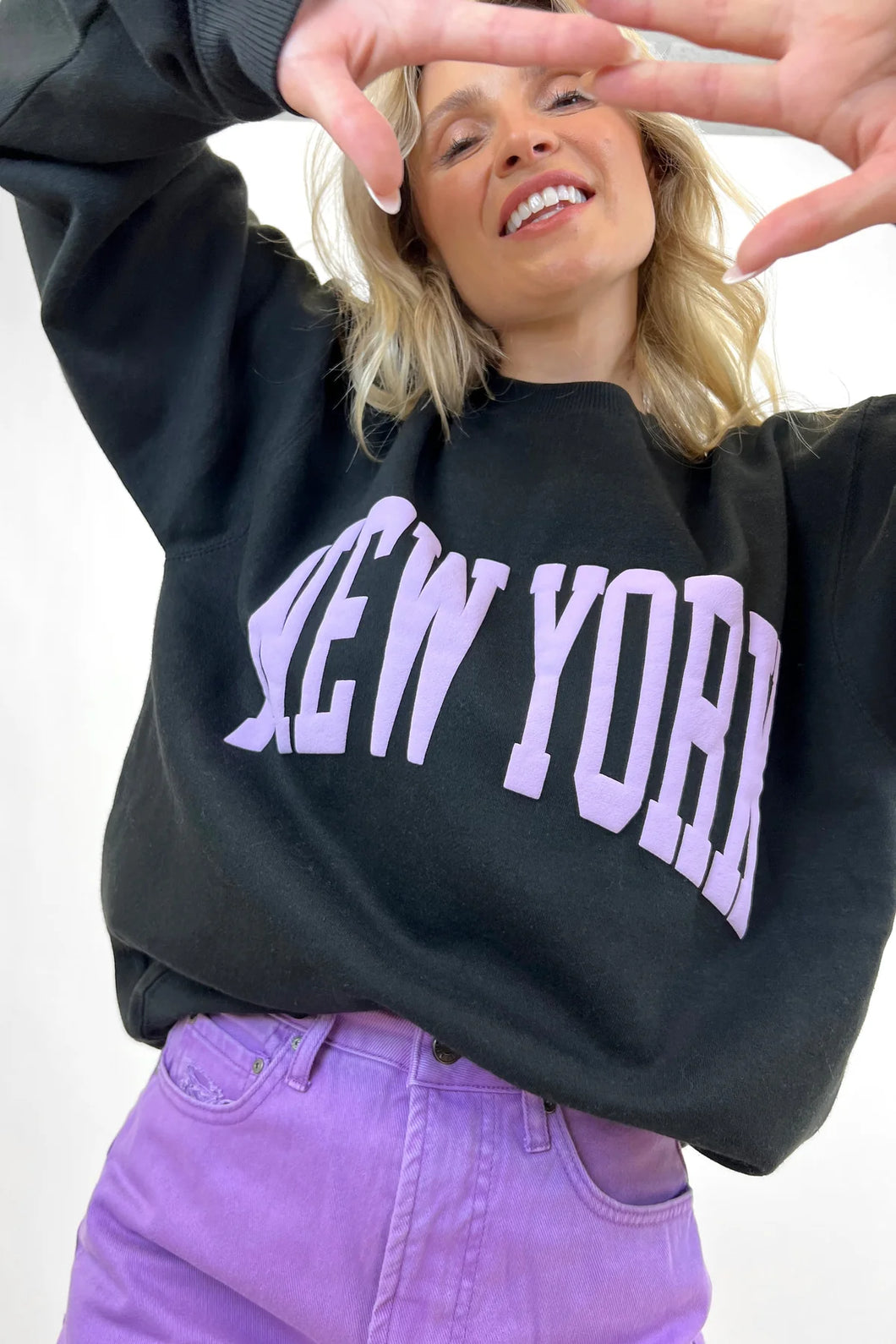 New York Crew Sweatshirt - Black w/ Lilac
