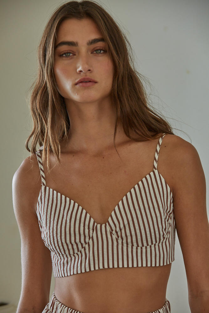 Nikki Bra Top - Brown / Cream Stripe