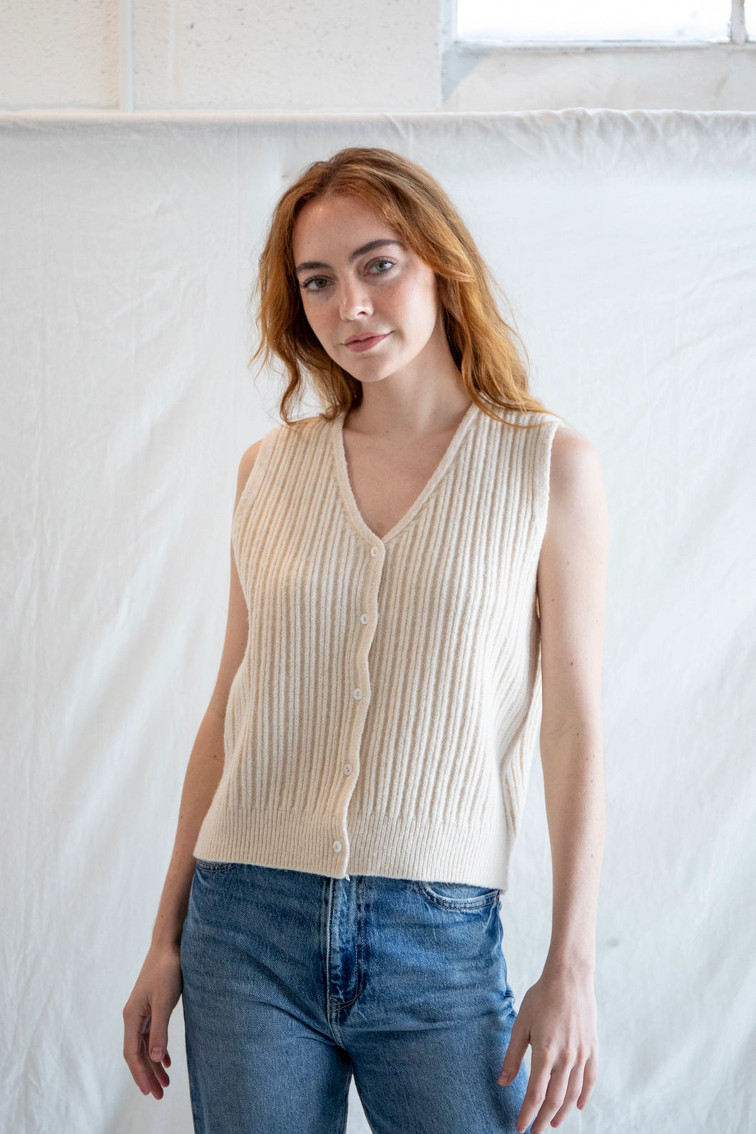 Olivia Vest - Cream - Brown