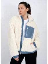 Load image into Gallery viewer, Paddy Sherpa Zip Jacket - Cream/Med Denim
