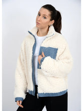 Load image into Gallery viewer, Paddy Sherpa Zip Jacket - Cream/Med Denim
