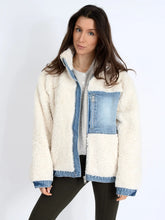 Load image into Gallery viewer, Paddy Sherpa Zip Jacket - Cream/Med Denim
