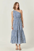 Load image into Gallery viewer, Print One Shoulder Maxi Dress - Blue /White Print (Style #ET025D)
